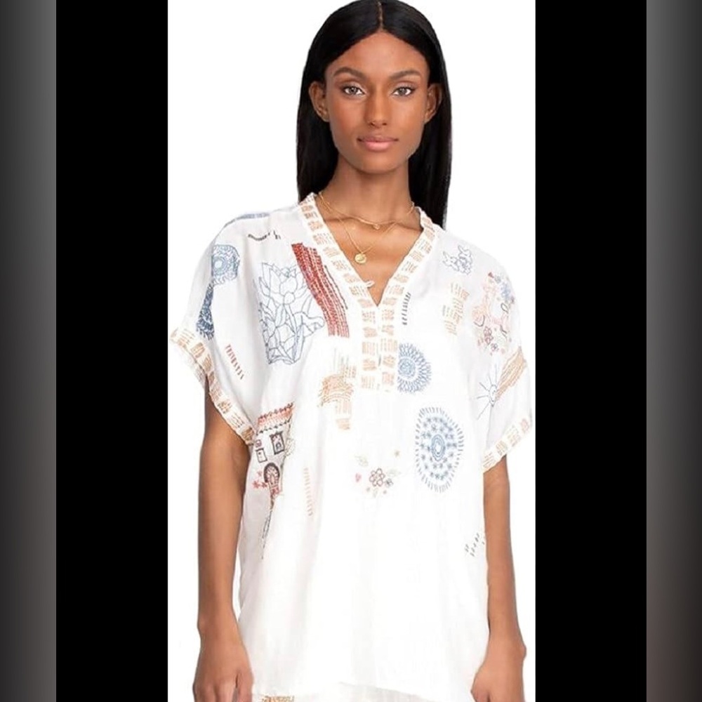 Johnny Was Pete & Greta Tunic Shirt Stitching White
